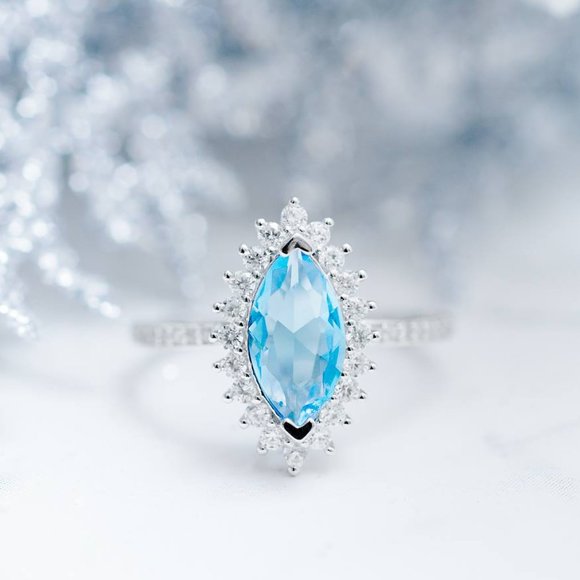 Blue Topaz Marquise Gemstone ring925 Sterling Silver Charmed Aroma - Picture 4 of 6